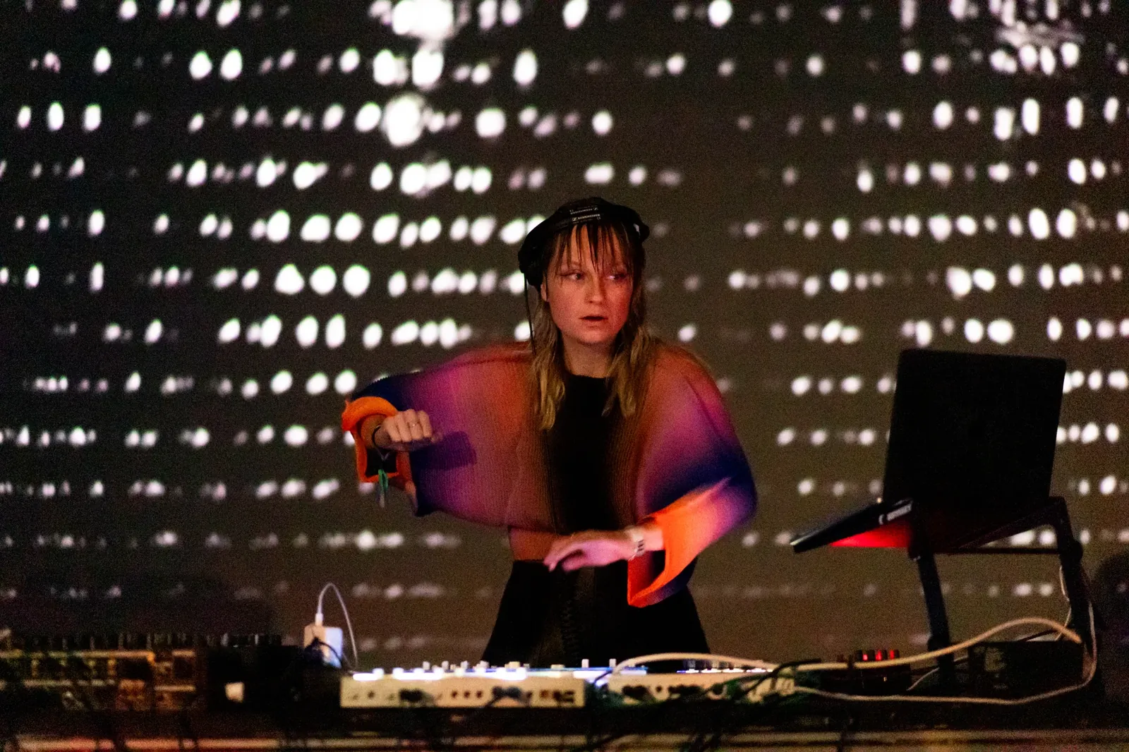 Nadia performing live with hardware and immersive visuals at MUTEK Montréal